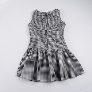 Robe à carreaux style streetwear français, ajourée, boutons cachés, mode rétro preppy, jupe bouffante décontractée - Product Image 6