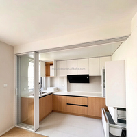 Porte coulissante de cuisine à 3 battants en aluminium noir de haute qualité pour appartement, design minimaliste à cadre étroit pour chambre à coucher