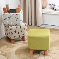 Pouf Kecil Berbahan Kain Putih, Bangku Bulat Kulit, Ottoman
