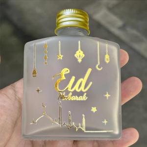 Frosted Glass <strong>Bottle</strong> with Gold Foil Print, Hajj Umrah Eid Ramadan Mubarak Muslim Festival Empty Gift <strong>Bottle</strong> for Party Favor - Product Image 4