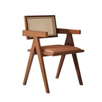 Chaise de salle à manger en rotin et bois massif, style nordique vintage Wabi-Sabi, avec accoudoirs et dossier, mobilier de maison