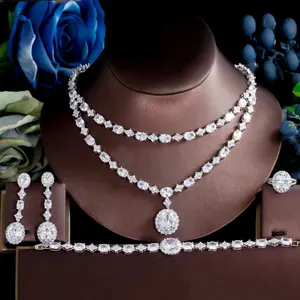 Minye Fashion Jewelry Bride Wedding Necklace Earrings Zircon Chain Diamond Platinum Plated Necklace Jewelry Set for woman
