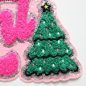 Parches bordados grandes de Feliz Navidad ecológicos personalizados, parches de chenilla y purpurina rosa para ropa con capucha - Product Image 5