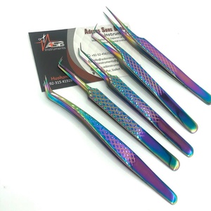 แหนบต่อขนตาสแตนเลสเคลือบพลาสม่าไทเทเนี่ยมแบบมืออาชีพด้ามจับเพชรปลายแหลมสีรุ้ง ASB - Product Image 1