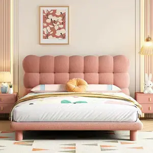 Italiano moderno minimalista design rosa pano Biscuit forma snap quarto móveis madeira quadro tecido bonito cama dupla