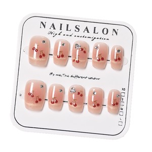 Lot de 10 faux ongles courts œil de chat cerise faits à la main, à pression, sensation premium, logo personnalisable - Product Image 5