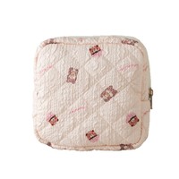 Sac de maquillage en polyester à motif de nœud, pochette pour serviettes hygiéniques, mini portefeuilles à fleurs de fraise, mignon et portable, vente en gros