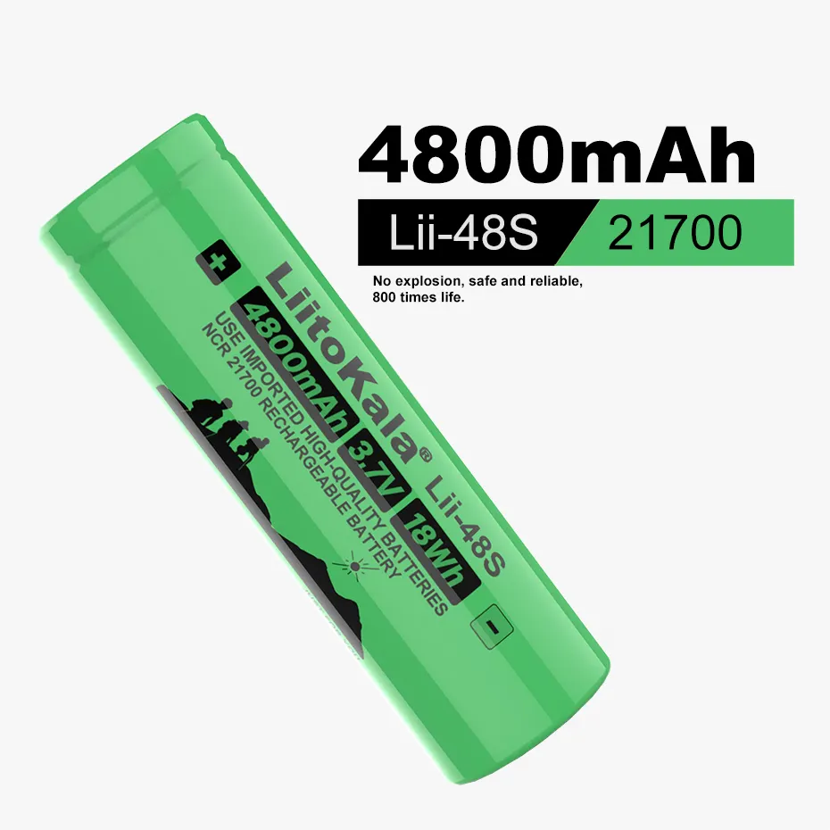 충전식 배터리 LiitoKala Lii-48S 3.7 V 4800mAh 21700 Li-lon 9.6A 전원 2C 속도 방전 트리플 리튬 배터리