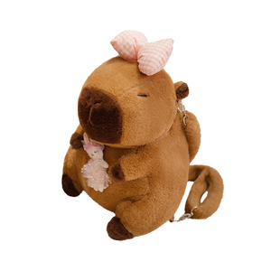 Mochila Tierna de Carpincho con Doble Correa para el <span class=keywords><strong>Hombro</strong></span>, Muñeco de <span class=keywords><strong>Peluche</strong></span> de Capibara Marrón que Abraza Flor y Hamburguesa, Relleno de Algodón PP, Bolso de <span class=keywords><strong>Peluche</strong></span> para Regalo - Product Image 4