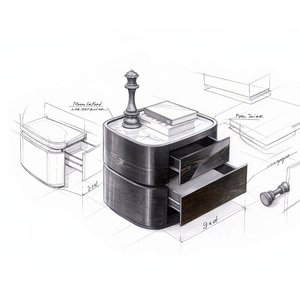 Muebles <span class=keywords><strong>de</strong></span> Dormitorio Modernos <span class=keywords><strong>de</strong></span> Madera <span class=keywords><strong>de</strong></span> Lujo con Cajones <span class=keywords><strong>de</strong></span> Mármol, Mesa <span class=keywords><strong>de</strong></span> Noche <span class=keywords><strong>de</strong></span> Nogal Estilo Mediados <span class=keywords><strong>de</strong></span> Siglo para Dormitorio - Product Image 4