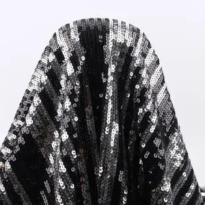 Wholesale high quality 100% polyester black and white striped sequin mesh fabric