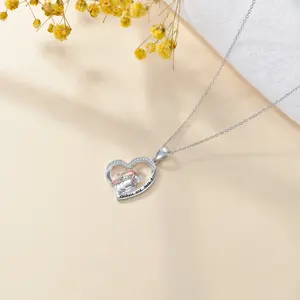 Модные ювелирные изделия отец и дочь сердце 925 стерлингового серебра кубический циркон с гравировкой ожерелье