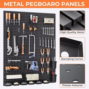 Panneau d'Affichage Fanghua pour Magasin, Organisateur d'Outils Mural Noir Robuste en Métal Perforé pour <span class=keywords><strong>Garage</strong></span>, Grand Support Mural avec Crochets et Accessoires - Product Image 4