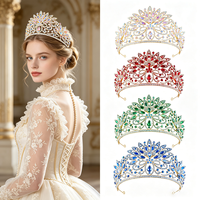 Couronne de mariage baroque, diadème royal en filigrane doré pour mariée, costume, photographie, bal de promo, gala, serre-têtes couronnes vertes et colorées
