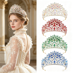 Couronne de <span class=keywords><strong>mariage</strong></span> baroque, diadème royal en filigrane doré pour mariée, costume, photographie, bal de promo, gala, serre-têtes couronnes vertes et colorées - Product Image 1