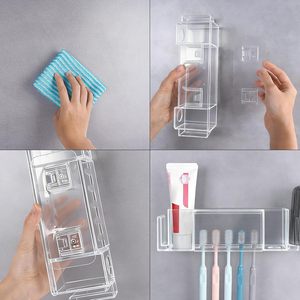 Suporte Para Escova De Dentes Portable Toothbrush Tooth Brush <b>Holder</b> With <b>Toothpaste</b> Dispenser Cups Wall Mounted - Product Image 4