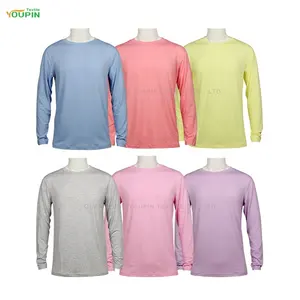 Op Maat Gemaakte Unisex Fit Polyester Pastelkleur T-Shirts Met Lange Mouwen, Sublimatie Shirt Met Lange Mouwen