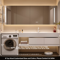 Kabinet Cermin LED Pintar Terintegrasi Laundry, Rak Dinding Kamar Mandi dengan Wastafel Keramik Tunggal Modern 48 Inci ke Atas