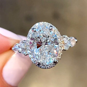 Oval Egg Shape Pave <b>Crystal</b> <b>Ring</b> for Women Minimalist Daily Party Fashion Accessories - Product Image 1