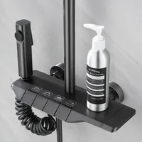 Ensemble de douche noir mat mural avec système de robinetterie de bain, barre coulissante, mitigeur à poignée unique, pommeau de douche rectangulaire à jet doux pour usage hôtelier