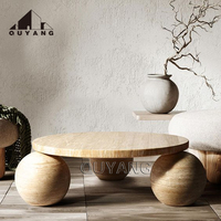 QUYANG Luxe Villa Salon Décoration Travertin Pierre Affichage Beige Couleur Table Marbre Table