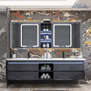 Mobile da <span class=keywords><strong>Bagno</strong></span> Sospeso Moderno Wayon con Doppio Lavabo e Specchiera Contenitore a LED in Compensato Impermeabile Certificato CE Modello WW-YSG - Product Image 3