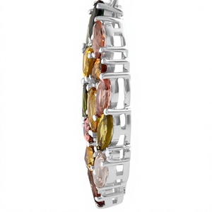 Pendentif en tourmaline multicolore en forme de fleur en argent sterling 925 plaqué rhodium avec accents en C, bijoux de luxe pour femmes - Product Image 3