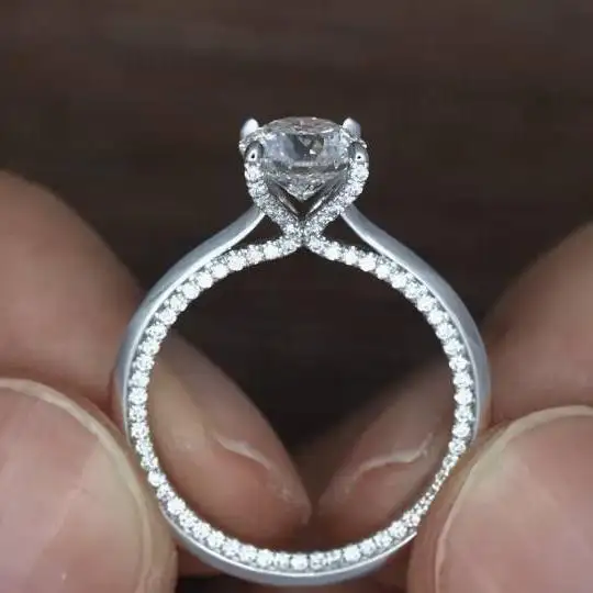 Disesuaikan padat 18k cincin pertunangan emas HPHT CVD berlian cincin pernikahan emas perhiasan wanita putih klasik IGI 7-15 hari