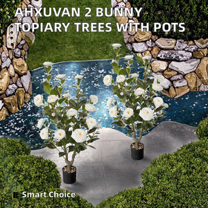 Ahxuvan 2 Pcs Artificial Bunny Topiary 3 ft <b>Plastic</b> Evergreen Indoor Outdoor Home Decor <b>Planter</b> Pots - Product Image 2