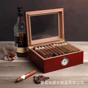 Boîte à cigares en bois massif rectangulaire avec couvercle transparent, étanche à l'humidité, pour le rangement et les cadeaux - Product Image 3
