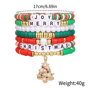 Christmas <b>Bracelet</b> Set Red Green Polymer Clay <b>Beaded</b> Jewelry Gift for Women <b>Men</b> Holiday Party Wristwear - Product Image 5