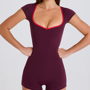 2025 phụ nữ thời trang tương phản Trims ngắn tay áo hoạt động Romper Jumpsuit mở trở lại sexy điêu khắc căng độn một mảnh phòng tập thể dục <span class=keywords><strong>unitard</strong></span> - Product Image 2