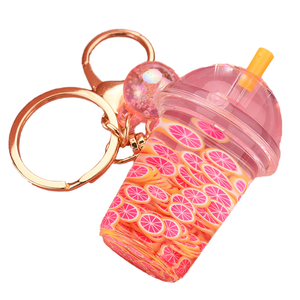 Kreative öl gefüllte Frucht simulation Schlüssel bund Niedliche Milch Tee tasse Beutel Ornamente UV-bedruckte PVC-Legierung Kunststoff aus Kristall - Product Image 1
