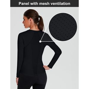 FOXA Women's Long Sleeve Workout <b>Top</b> Fitted Breathable Gym Shirt Solid Color Polyester Material - Product Image 2
