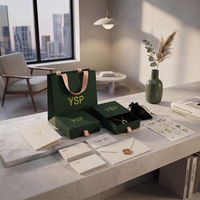 Boîte à tiroir coulissant vert foncé avec logo, conteneur haut de gamme et sac assorti pour présentation de bijoux et colliers
