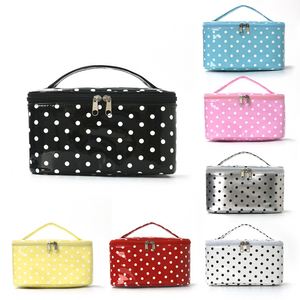 High Quality PVC Waterproof <b>Makeup</b> Organizer Vintage Polka Dot Cosmetic Bag Portable Multifunctional <b>Makeup</b> <b>case</b> with Handle - Product Image 1