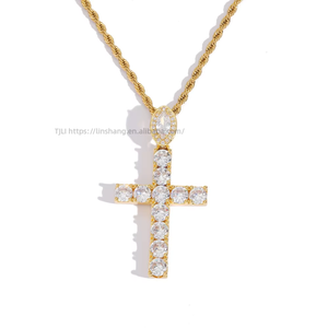 <b>Cross</b> pendant, hip hop jewelry, copper inlaid zircon, large zircon buckle <b>cross</b> pendant <b>chain</b>. - Product Image 4