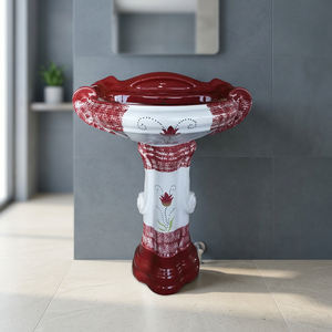 Vistaar OEM Ensemble de lavabo sur pied carré en céramique Vitrossa imprimé motif floral marron, finition Sterling, pour salle de bain de centre commercial - Product Image 6