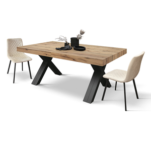 Table à manger extensible Roberta 180 à 480 cm, plateau en mélamine chêne rustique, pieds en X noirs, usage intérieur - Product Image 3