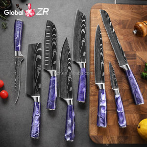 Set Pisau Dapur 10 Buah Baja Tahan Karat Motif Laser Damaskus Dengan Gagang Resin - Product Image 2