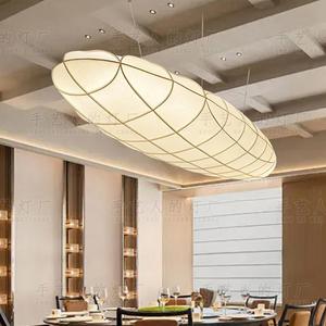 Lustre ovale moderne en tissu, lumière LED pour salon, salle à manger, hall d'hôtel, couleur blanche - Product Image 5
