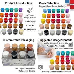 Lot de 6 couleurs de <span class=keywords><strong>peinture</strong></span> <span class=keywords><strong>acrylique</strong></span> vibrante non toxique de 10 ml à base d'eau pour enfants, idéal pour l'école, le papier, la toile et le <span class=keywords><strong>verre</strong></span> - Product Image 6