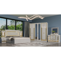 Ensemble de chambre à coucher moderne de luxe en bois rembourré avec lit king-size à LED, armoire et coiffeuse pour villa et hôtel