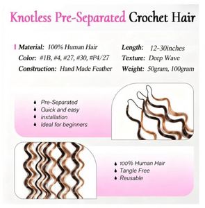 Extensiones de Cabello Humano con Crochet de Plumas, Cabello Rizado Profundo, Remy Pre-Atado, Plumas de Cabello Baratas, Venta Directa de Fábrica - Product Image 5