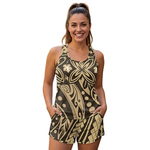 Costume da Bagno Tribale Polinesiano a 2 Pezzi con Stampa Floreale Hibiscus, Top Racerback e Pantaloncini, Asciugatura Rapida, Traspirante, per Spiaggia Estiva - Product Image 5