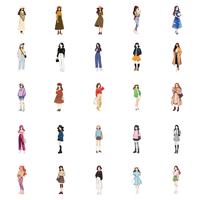 Autocollants imperméables en Pvc pour tenues de personnages dessinées à la main, 50 pièces, pour voiture, téléphone portable, ordinateur portable, bouteille d'eau