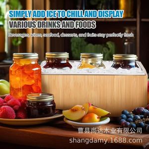 Wooden detachable ice box, square desktop storage <b>container</b> for ice cubes, <b>wine</b>, beer, champagne, and other beverages. - Product Image 4