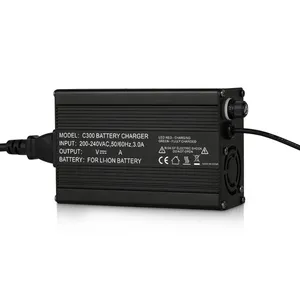 C300 pengisi daya baterai li ion 12V15A 24V10A 36V6A 48V5A 60V4A 72V3.5A 84V2.5A dengan cangkang aluminium untuk pengisi daya e-bike