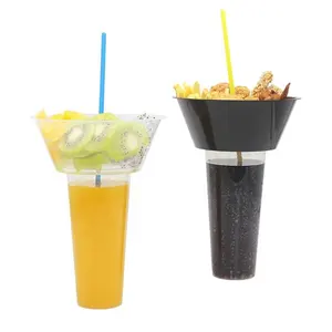 Wholesale Beverage Share Cup Top Take Away Food Container Fruit Tray Disposable Plastic Snack Tray