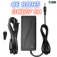 Adaptador de Corriente ESann DC12V 5A, Entrada CA 100-240V, Salida CC 5.5x2.5mm, Conector de Enchufe, Cable de 1.5m, Enchufe Multirregión